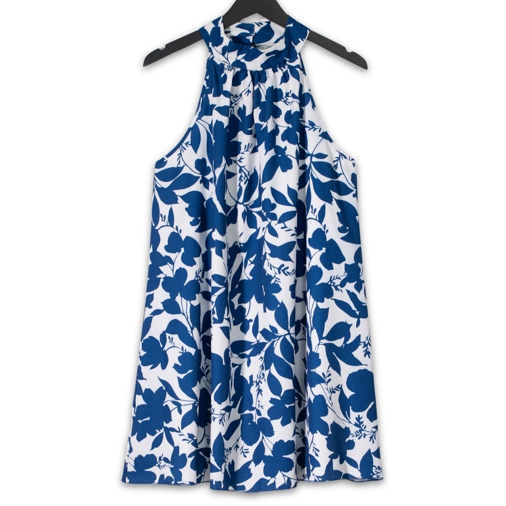 Halter Neck Sleeveless Dress WOMENS‎ 2XL Blue Floral Chic Casual Semi-Formal